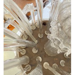 ENORME LAMPADARIO 3 PIANI VETRO MURANO TRASPARENTE FOGLIE FIORI VINTAGE GLASS