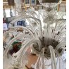 ENORME LAMPADARIO 3 PIANI VETRO MURANO TRASPARENTE FOGLIE FIORI VINTAGE GLASS
