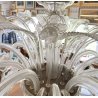 ENORME LAMPADARIO 3 PIANI VETRO MURANO TRASPARENTE FOGLIE FIORI VINTAGE GLASS