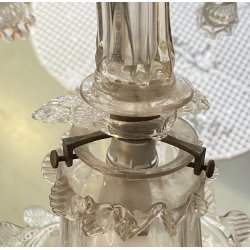 ENORME LAMPADARIO 3 PIANI VETRO MURANO TRASPARENTE FOGLIE FIORI VINTAGE GLASS