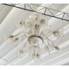 ENORME LAMPADARIO 3 PIANI VETRO MURANO TRASPARENTE FOGLIE FIORI VINTAGE GLASS