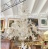 ENORME LAMPADARIO 3 PIANI VETRO MURANO TRASPARENTE FOGLIE FIORI VINTAGE GLASS