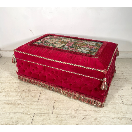 GRANDE PUFF ELEGANTE POGGIA PIEDI STILE ANTICO CON ROTELLE 113cm X 76cm ANNI 70