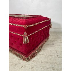 GRANDE PUFF ELEGANTE POGGIA PIEDI STILE ANTICO CON ROTELLE 113cm X 76cm ANNI 70