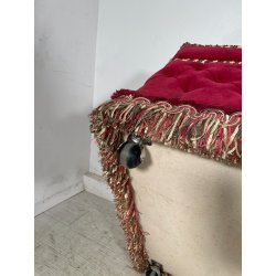 GRANDE PUFF ELEGANTE POGGIA PIEDI STILE ANTICO CON ROTELLE 113cm X 76cm ANNI 70