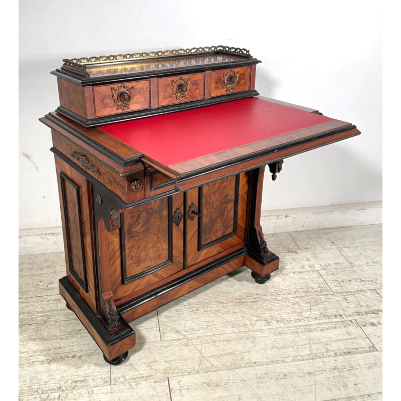 ANTICO SCRITTOIO UMBERTINO EBANIZZATO BRONZO FRATELLI ANDREONI MILANO 1800