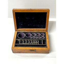 ANTICO SET PESI per BILANCIA FARMACIA scatola LEGNO strumento precisione scienza