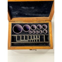 ANTICO SET PESI per BILANCIA FARMACIA scatola LEGNO strumento precisione scienza