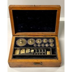 ANTICO SET PESI per BILANCIA FARMACIA scatola LEGNO strumento precisione scienza