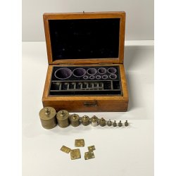 ANTICO SET PESI per BILANCIA FARMACIA scatola LEGNO strumento precisione scienza