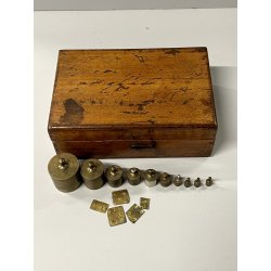 ANTICO SET PESI per BILANCIA FARMACIA scatola LEGNO strumento precisione scienza