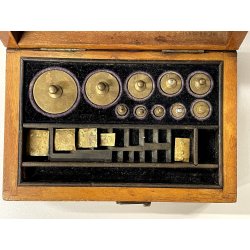 ANTICO SET PESI per BILANCIA FARMACIA scatola LEGNO strumento precisione scienza