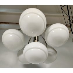 LAMPADARIO A SOSPENSIONE 5 LUCI VETRO METALLO CROMATO DESIGN ANNI 70 LAMP GLASS