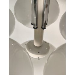 LAMPADARIO A SOSPENSIONE 5 LUCI VETRO METALLO CROMATO DESIGN ANNI 70 LAMP GLASS