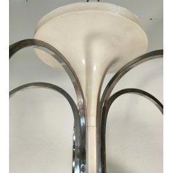 LAMPADARIO A SOSPENSIONE 5 LUCI VETRO METALLO CROMATO DESIGN ANNI 70 LAMP GLASS