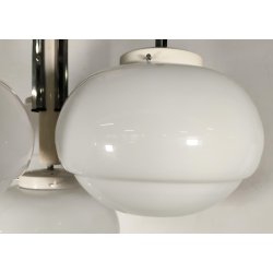 LAMPADARIO A SOSPENSIONE 5 LUCI VETRO METALLO CROMATO DESIGN ANNI 70 LAMP GLASS
