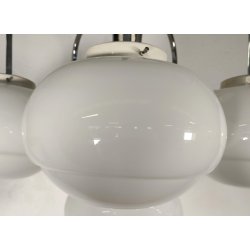 LAMPADARIO A SOSPENSIONE 5 LUCI VETRO METALLO CROMATO DESIGN ANNI 70 LAMP GLASS