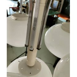 LAMPADARIO A SOSPENSIONE 5 LUCI VETRO METALLO CROMATO DESIGN ANNI 70 LAMP GLASS