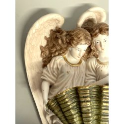 antica GRANDE ACQUASANTIERA ANGELI porcellana bisquit CONCHIGLIA h 27 cm BAROCCA