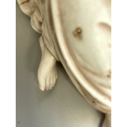 antica GRANDE ACQUASANTIERA ANGELI porcellana bisquit CONCHIGLIA h 27 cm BAROCCA