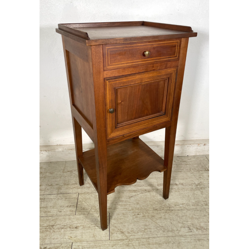 ANTICO COMODINO INTARSIATO LEGNO NOCE epoca '900 CASSETTO ANTA RIPIANO CONSOLLE