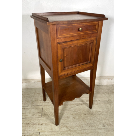 ANTICO COMODINO INTARSIATO LEGNO NOCE epoca '900 CASSETTO ANTA RIPIANO CONSOLLE