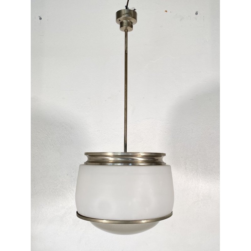 LAMPADARIO SOSPENSIONE DESIGN Sergio Mazza Kappa VETRO ACCIAIO CROMATO ANNI 60