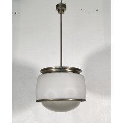 LAMPADARIO SOSPENSIONE DESIGN Sergio Mazza Kappa VETRO ACCIAIO CROMATO ANNI 60