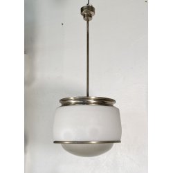 LAMPADARIO SOSPENSIONE DESIGN Sergio Mazza Kappa VETRO ACCIAIO CROMATO ANNI 60