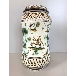 ANTICO VASO ALBARELLO MAIOLICA Levantino SAVONA DECORO FIGURE PAESAGGIO 23,5 cm