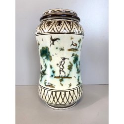ANTICO VASO ALBARELLO MAIOLICA Levantino SAVONA DECORO FIGURE PAESAGGIO 23,5 cm