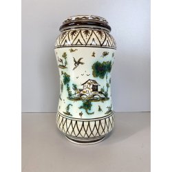 ANTICO VASO ALBARELLO MAIOLICA Levantino SAVONA DECORO FIGURE PAESAGGIO 23,5 cm