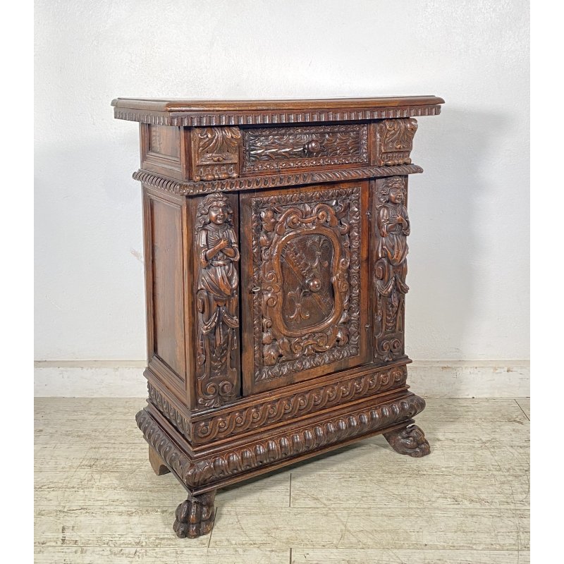 ANTICA CREDENZA BAROCCO 1800 LEGNO NOCE ABETE INTAGLIATO ZAMPE SECRETAIRE