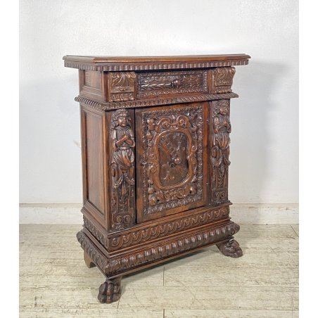 ANTICA CREDENZA BAROCCO 1800 LEGNO NOCE ABETE INTAGLIATO ZAMPE SECRETAIRE
