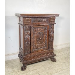 ANTICA CREDENZA BAROCCO 1800 LEGNO NOCE ABETE INTAGLIATO ZAMPE SECRETAIRE