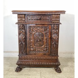 ANTICA CREDENZA BAROCCO 1800 LEGNO NOCE ABETE INTAGLIATO ZAMPE SECRETAIRE