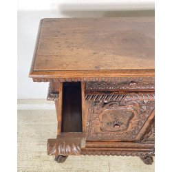ANTICA CREDENZA BAROCCO 1800 LEGNO NOCE ABETE INTAGLIATO ZAMPE SECRETAIRE
