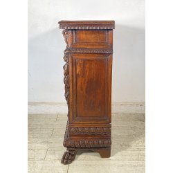 ANTICA CREDENZA BAROCCO 1800 LEGNO NOCE ABETE INTAGLIATO ZAMPE SECRETAIRE