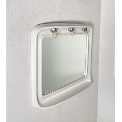 SPECCHIO DESIGN PARETE BAGNO CERAMICA BIANCA 3 LUCI VETRO ANNI 70 MIRROR SPECCHI
