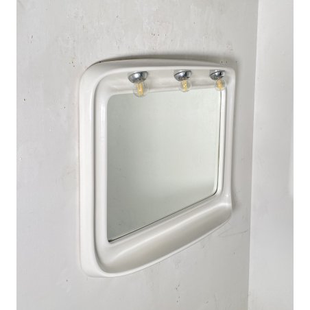 SPECCHIO DESIGN PARETE BAGNO CERAMICA BIANCA 3 LUCI VETRO ANNI 70 MIRROR SPECCHI