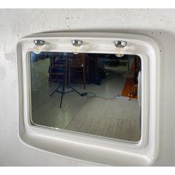 SPECCHIO DESIGN PARETE BAGNO CERAMICA BIANCA 3 LUCI VETRO ANNI 70 MIRROR SPECCHI