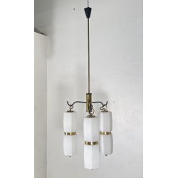 LAMPADARIO DESIGN STILNOVO ANNI 60 OTTONE VETRO LAMPADA SOSPENSIONE VINTAGE