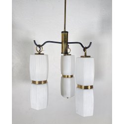 LAMPADARIO DESIGN STILNOVO ANNI 60 OTTONE VETRO LAMPADA SOSPENSIONE VINTAGE