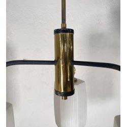 LAMPADARIO DESIGN STILNOVO ANNI 60 OTTONE VETRO LAMPADA SOSPENSIONE VINTAGE