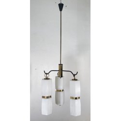 LAMPADARIO DESIGN STILNOVO ANNI 60 OTTONE VETRO LAMPADA SOSPENSIONE VINTAGE