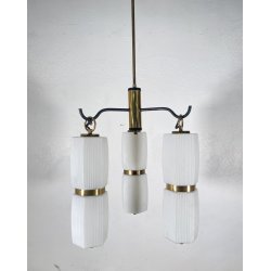 LAMPADARIO DESIGN STILNOVO ANNI 60 OTTONE VETRO LAMPADA SOSPENSIONE VINTAGE