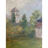 QUADRO DIPINTO OLIO PAESAGGIO CAMPANILE Collegiata GIORNO PIOVOSO DOMODOSSOLA
