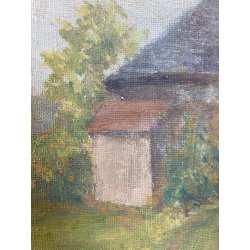 QUADRO DIPINTO OLIO PAESAGGIO CAMPANILE Collegiata GIORNO PIOVOSO DOMODOSSOLA