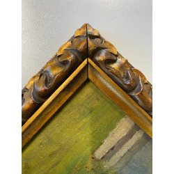 QUADRO DIPINTO OLIO PAESAGGIO CAMPANILE Collegiata GIORNO PIOVOSO DOMODOSSOLA