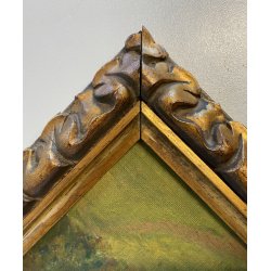 QUADRO DIPINTO OLIO PAESAGGIO CAMPANILE Collegiata GIORNO PIOVOSO DOMODOSSOLA